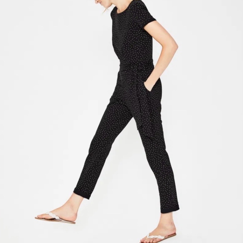 Boden Black Tiny Dot Short Sleeve Jumpsuit